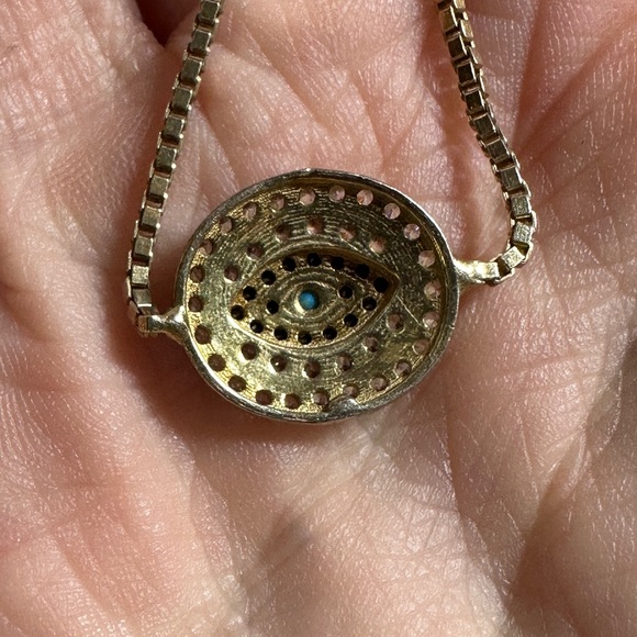 .925 sterling silver slide closure evil eye CZ stone bracelet - Picture 6 of 6